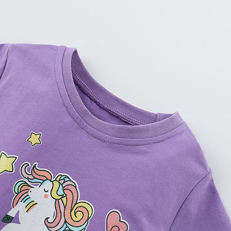Summer Arrival Horse Cartoon Pattern Short Sleeves Tulle Design Cute Dress for Stylish Girls-1